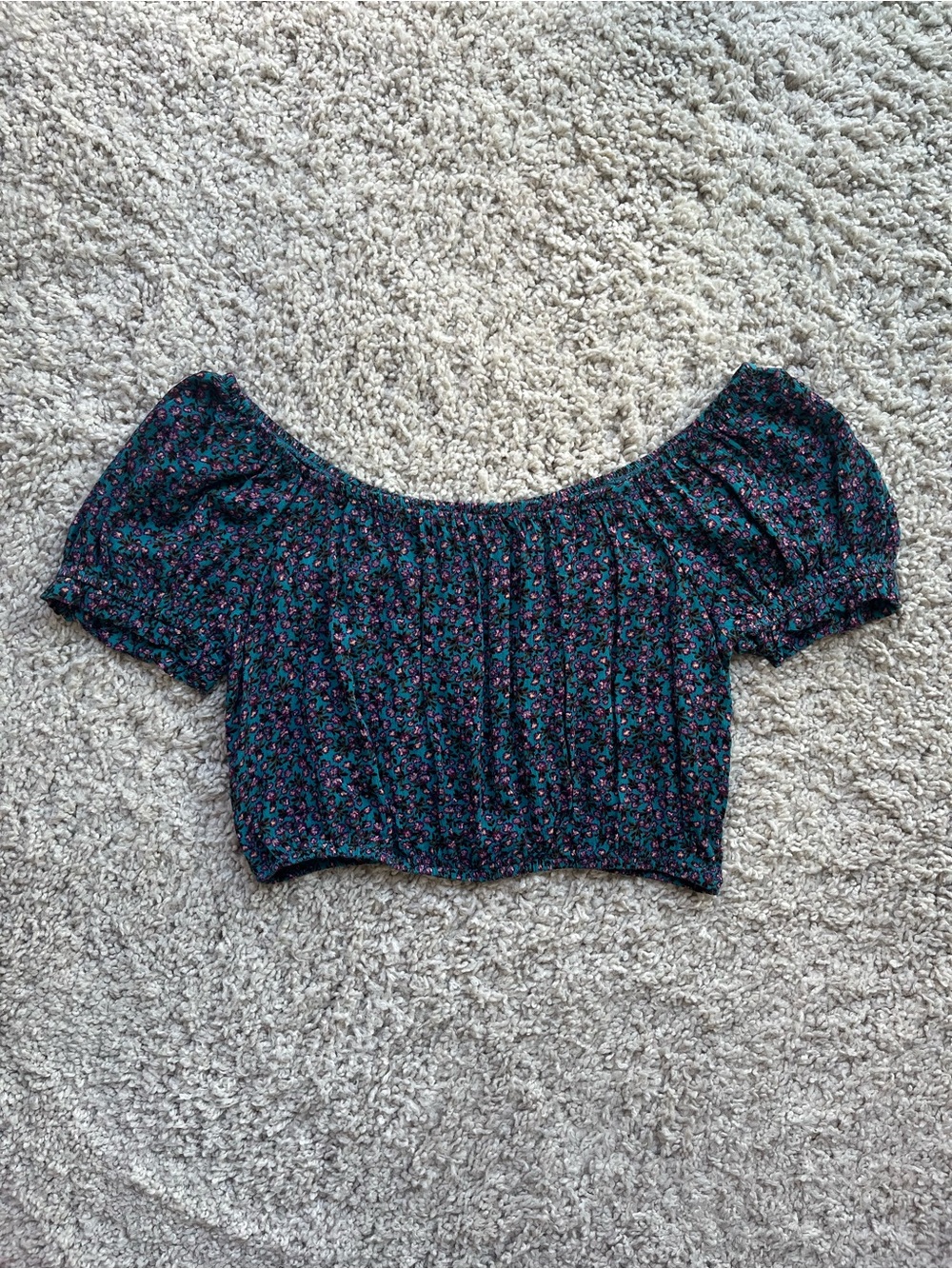 Sky and Sparrow Blue Floral Off-Shoulder Crop Top